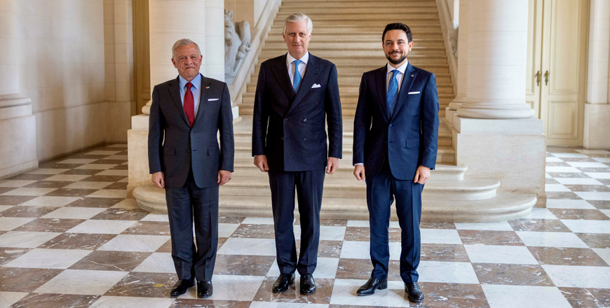 His Majesty King Abdullah on Wednesday, accompanied by HRH Crown Prince Hussein, meets with King Philippe of the Belgians in Brussels  (Photo courtesy of Royal Court)