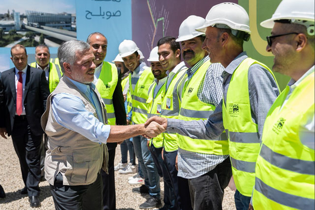 His Majesty King Abdullah visits the construction site of the main Bus Rapid Transit station in Sweileh, Amman, on Wednesday (Photo courtesy of Royal Court)