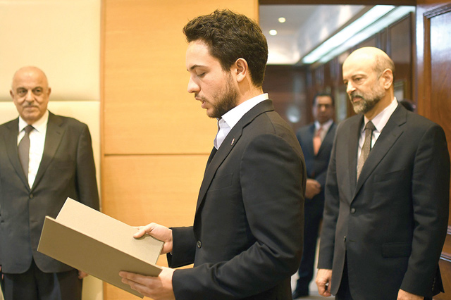 HRH Crown Prince Hussein on Sunday was sworn in as Regent in the presence of Cabinet members (Petra photo)