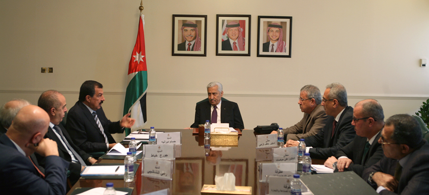 Prime Minister Abdullah Ensour meets with importers of wheat and barley in Amman on Tuesday (Petra photo)
