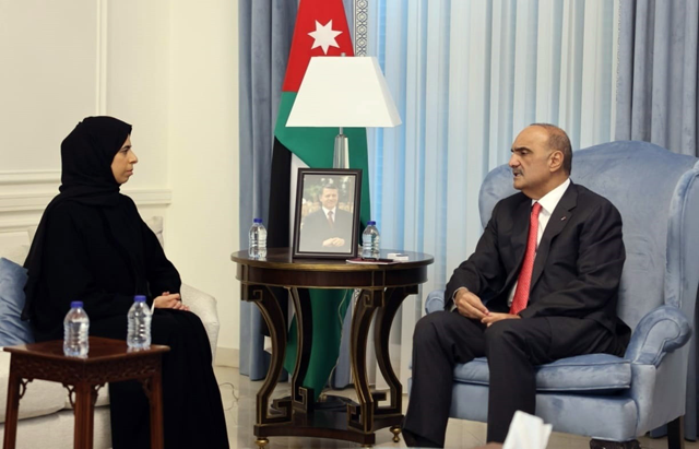 Prime Minister Bisher Al Khasawneh met on Tuesday Qatari Minister of State for International Cooperation Lolwah Bint Rashid Al Khater at the Prime Ministry (Petra photo)