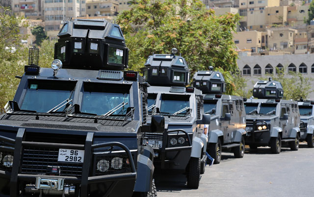 Armoured Gendarmerie Department are parked in Amman on Sunday (Petra photo)