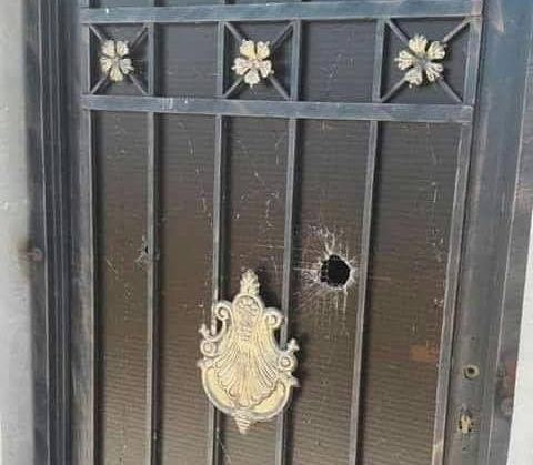 A photo posted on a local website covering Ramtha news shows a house in the town damaged by a shrapnel from a stray projectile from the raging fighting across the border (Photo courtesy of Ain Al Akhbar news website)