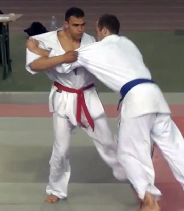 Still taken from video made available on Wednesday, showing Nice, France, attacker Mohamed Lahouaiej Bouhlel (left) after seeming to injure his opponent while competing in a martial arts competition in 2010 (AFP photo)