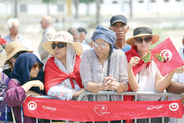 Tunisians gather for the state funeral of late president Beji Caid Essebsi at Djellaz cemetery in Tunis on Saturday (AFP photo)