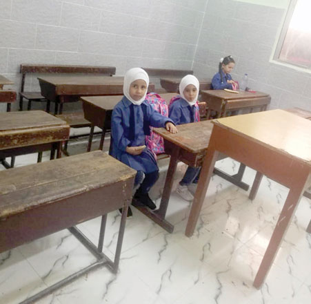 Students are seen in a public school classroom, which was almost deserted as teachers began an open strike on Sunday (Petra photo)