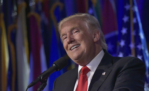 This photo taken on Wednesday shows President-elect Donald Trump speaking during election night at the New York Hilton Midtown in New York (AFP photo)