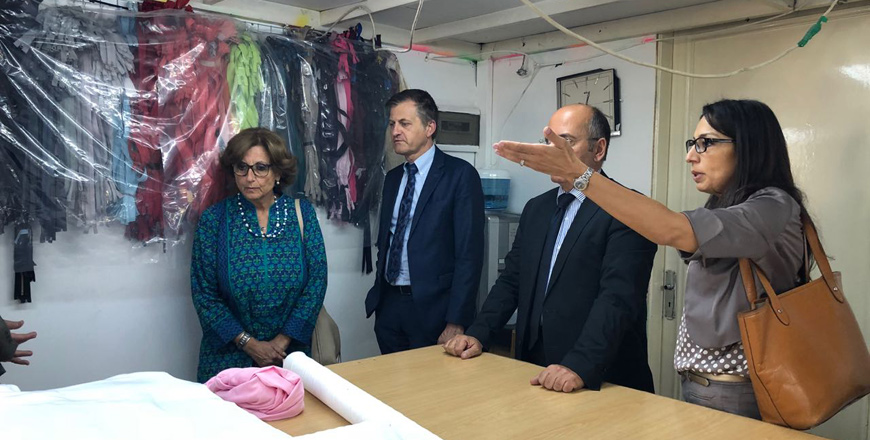 EU and Italian officials visit the Garment Design and Training Services Centre and the Noorway Factory on Tuesday (Photo courtesy of UNIDO)