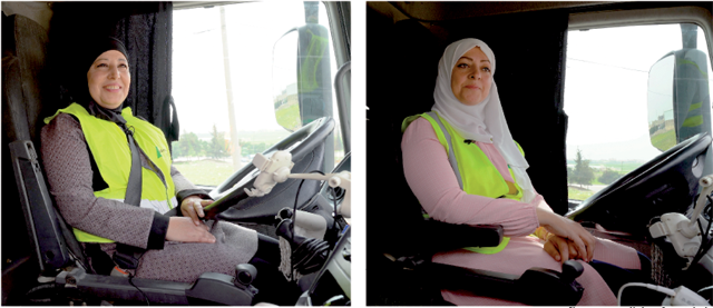 Reem Al Rawajbeh and Nisreen Al Labadi, who completed the Women on Wheels  programme by Holcim Group and organised by Lafarge Concrete Jordan (Photos courtesy of Lafarge Concrete Jordan)