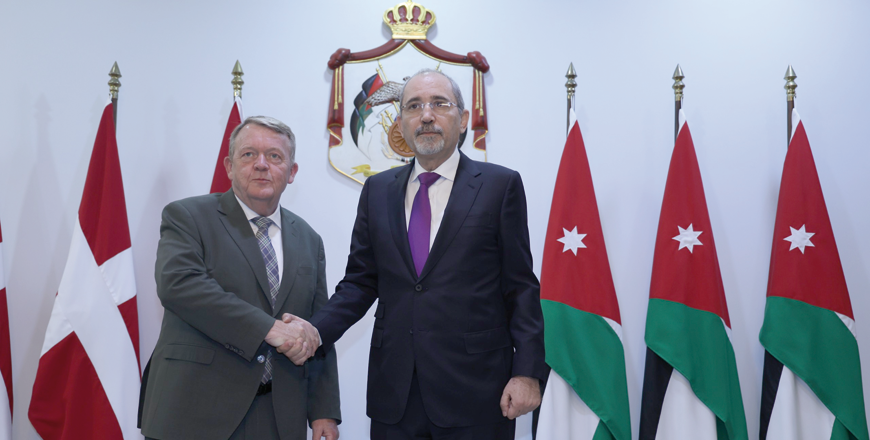 Deputy Prime Minister and Foreign Minister Ayman Safadi on Tuesday meets with Danish Foreign Minister Lars Lokke Rasmussen (Petra photo)