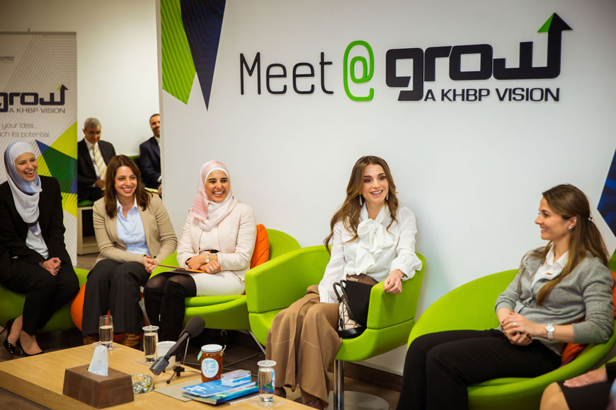 Her Majesty Queen Rania meets with Jordanian women entrepreneurs at the King Hussein Business Park on Sunday (Photo courtesy the Royal Court)