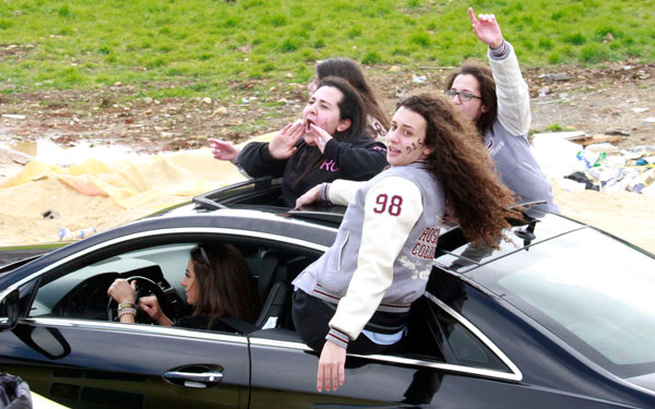 General Secondary Education Certificate Examination students celebrate their winter session results in Amman on Monday (Photo by Osama Aqarbeh)