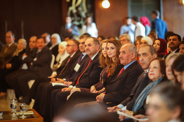 Her Majesty Queen Rania attends a meeting held in Amman on Wednesday by the Forum on Investing in Young Children Globally (Photo courtesy of Royal Court)
