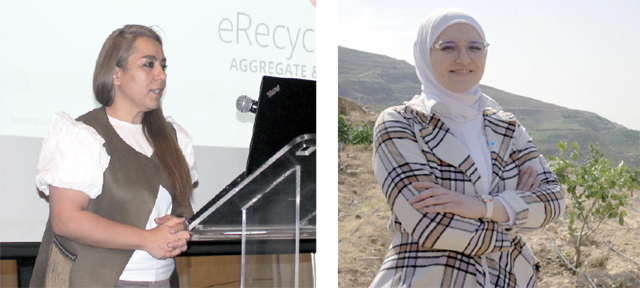 Left: Enas Radwan’s interest in recycling prompted her, with other Jordanians, to develop eRecycleHUB. Right: Salma Amayri, an electrical engineer, utilises her education and knowledge to develop innovative systems that help farmers reach the optimum use of water and fertilisers (Photos courtesy of UN Jordan)