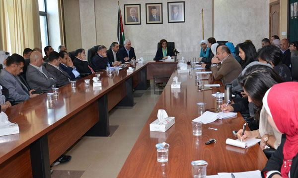 Social Development Minister Reem Abu Hassan chairs a meeting in Amman on Saturday to discuss the updated version of the National Framework for Family Protection (Petra photo)