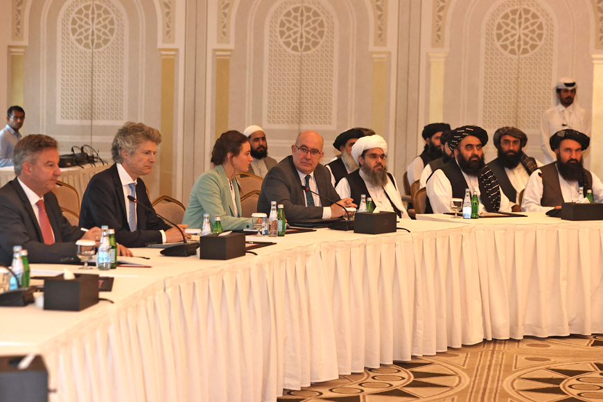 Foreign diplomats and Taliban delegation meet in Qatar's capital Doha on Tuesday (AFP photo)