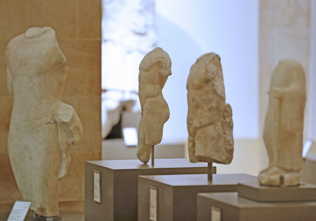 This photo taken on Friday shows repatriated marble sculptures dating back to 4th-6th centuries on display during a ceremony at Beirut National Museum in the Lebanese capital (AFP photo)