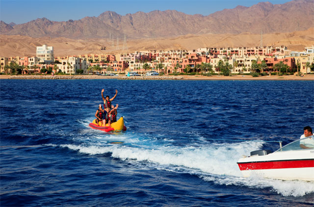 In this undated photo, tourists enjoy water sports in Aqaba (Photo courtesy of Jordan Tourism Board)