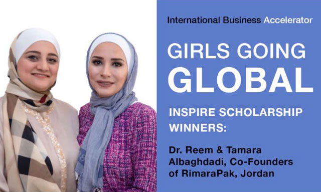 Tamara and Reem Al Baghdadi pose as winners of the Girls Going Global Inspire Scholarship to the International Business Accelerator  (Photo courtesy of Tamara and Reem Al Baghdadi)