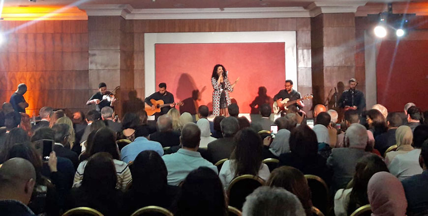 Laila Sabbagh and her musicians perform one of Asmahan's songs in Amman on Sunday (Photo by Camille Dupire)