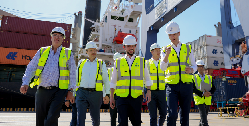 HRH Crown Prince Hussein visits the Aqaba Container Terminal to check on logistical operations at the port (Photo courtesy of Royal Court)