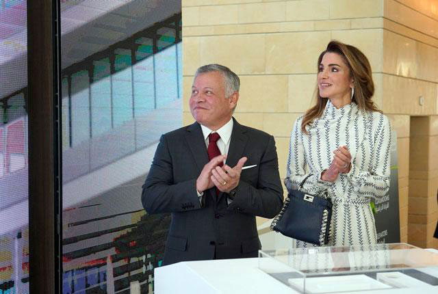 Their Majesties King Abdullah and Queen Rania during the inauguration of the new premises of the Queen Rania Teacher Academy at the University of Jordan in January 2019 (Photo courtesy of Royal Court)