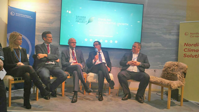 International experts discuss the Sahara Forest Project during a session on the sidelines of the COP23 in Bonn on Wednesday (Photo by Hana Namrouqa)