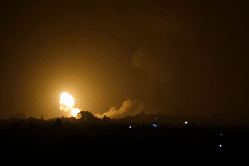 Flames and smoke rise during Israeli air strikes in Rafah in the southern Gaza Strip, on Tuesday (AFP photo)