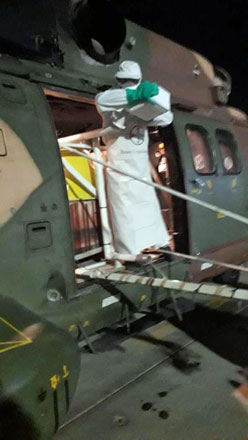 An aircraft from the Royal Air Force sprays pesticides to eliminate the first locust swarm that hit the country in Mnawekh area in the north-eastern part of the Kingdom as the Ministry of Agriculture warns of larger swarms to descend on the country’s south (Photo courtesy of Agriculture Ministry)