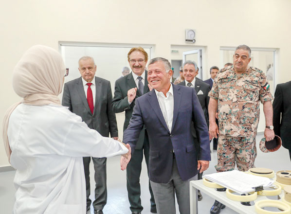 His Majesty King Abdullah visits Jadara Equipment and Defence Systems Company in Amman on Monday (Photo courtesy of Royal Court)  
