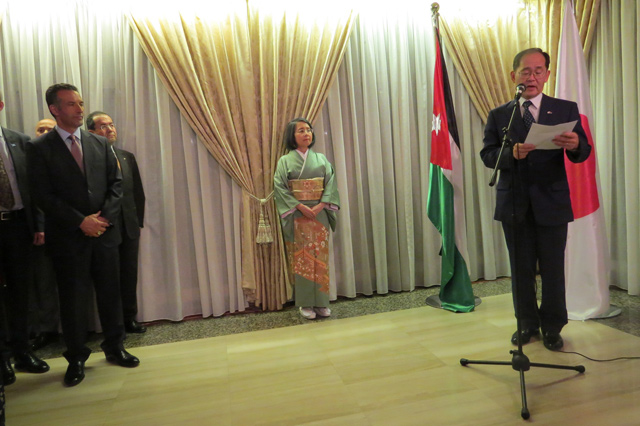 Japanese Ambassador to Jordan Hidenao Yanagi holds a reception at the ambassador’s residence on Thursday to celebrate the enthronement of Emperor Naruhito  (Photo courtesy of the Japanese embassy in Amman)