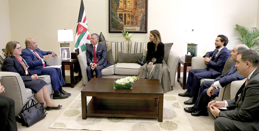 His Majesty King Abdullah meets with President of European Bank for Reconstruction and Development  Suma Chakrabarti at the Dead Sea on Wednesday (Photo courtesy of Royal Court)