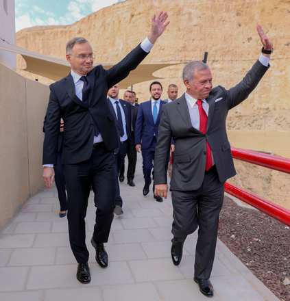 His Majesty King Abdullah, the Supreme Commander of the Jordan Armed Forces-Arab Army, and Poland President Andrzej Duda attend a joint counterterrorism exerciseconducted by the Special Forces Group and the Polish Special Forces, at the King Abdullah II Special Operations Training Centre, attended by HRH Crown Prince Hussein   (Photo courtesy of Royal Court)