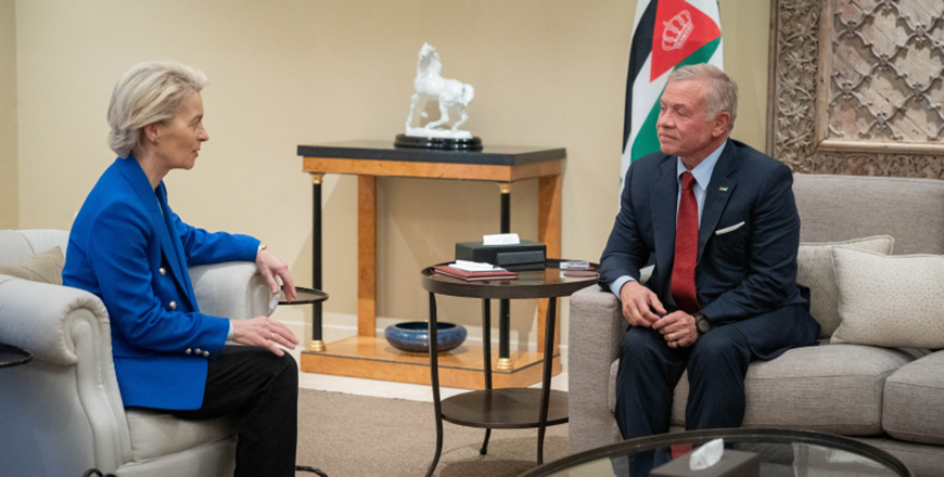 His Majesty King Abdullah on Monday receives European Commission President Ursula von der Leyen  (Photo courtesy of Royal Court)