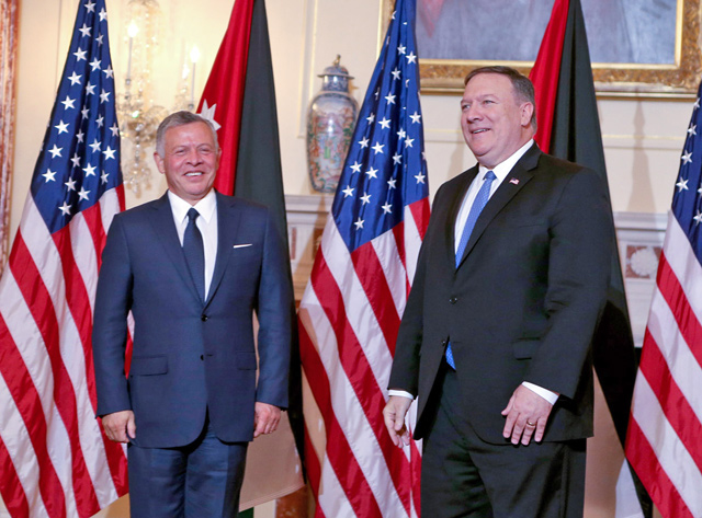 His Majesty King Abdullah meets with US Secretary of State Mike Pompeo in Washington on Friday  (Photo courtesy of Royal Court)
