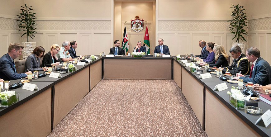 His Majesty King Abdullah on Sunday discusses with a US congressional delegation the Jordanian-US cooperation and strategic partnership, in addition to the latest regional developments (Photo courtesy of Royal Court)