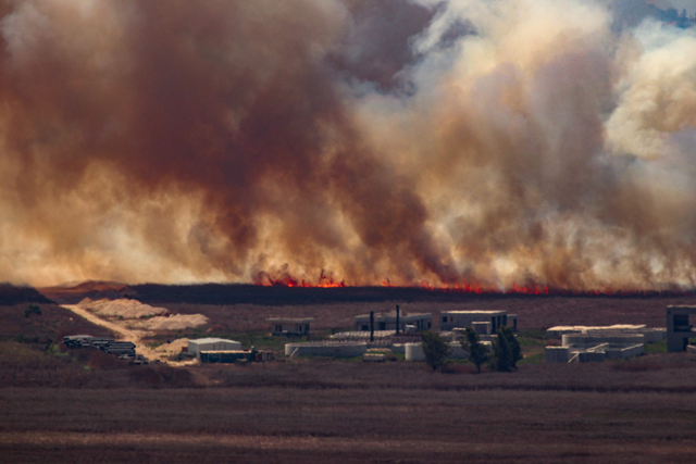 Fire sweep over the Marjayoun plain in southern Lebanon near the border with Israel after being hit by Israeli shelling on August 16, 2024, amid the ongoing cross-border clashes between Israeli troops and Hizbollah fighters (AFP photo)
