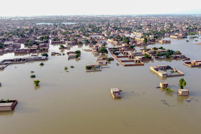 This aerial view shows a flooded residential area after heavy monsoon rains in Balochistan province on Monday (AFP photo)