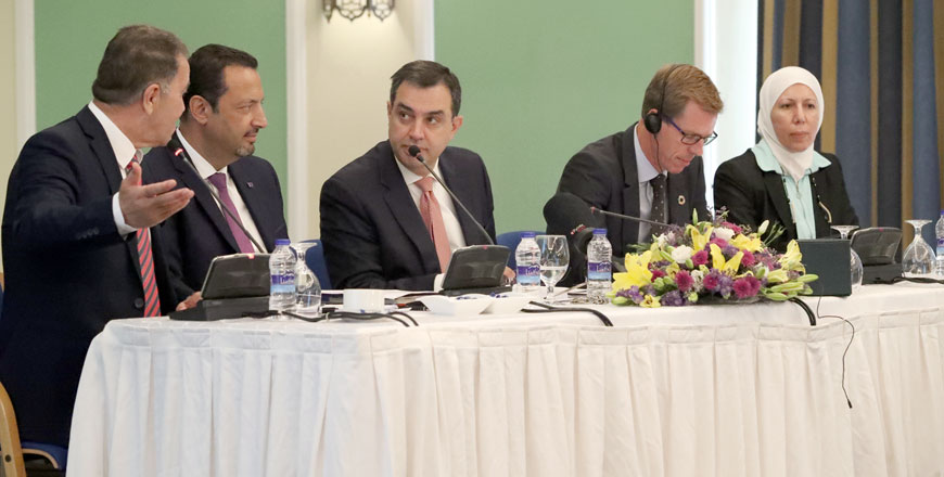 Planning and International Cooperation Minister Imad Fakhoury presides over a workshop for stakeholders involved in Jordan Response Plan to the Syrian refugee crisis at the Dead Sea on Sunday (Photo courtesy of Ministry of Planning and International Cooperation)