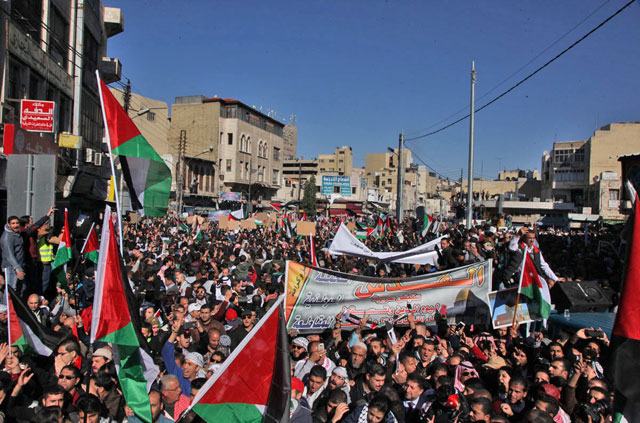 More than 20,000 protesters took part in the largest rally nationwide on Friday in downtown Amman to protest US President Donald Trump’s decision (JT photo)