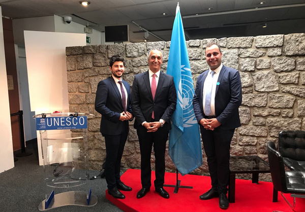 Jordanians Sami Hourani and Saddam Sayyaleh pose for a photo with Jordanian Ambassador to Paris Makram Queisi (centre) in Paris, on Tuesday (Photo courtesy of Saddam Sayyaleh)