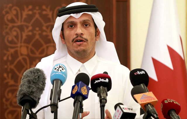 Qatari Foreign Minister Mohammed Bin Abdulrahman Al Thani gives a press conference in Doha on Thursday (AFP photo)