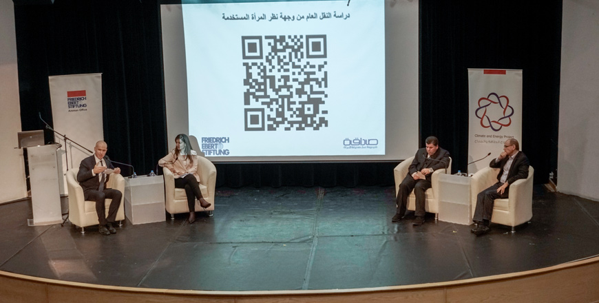 Panelists discuss solutions to the issue of public transportation in Amman on Tuesday evening (Photo courtesy of Friedrich Ebert Stiftung)