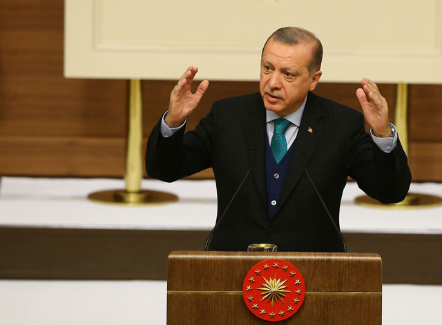Turkish President Recep Tayyip Erdogan makes a speech during Turkish Academy of Science, TUBA, awards at presidential complex in Ankara, Turkey, on Tuesday (Anadolu Agency)