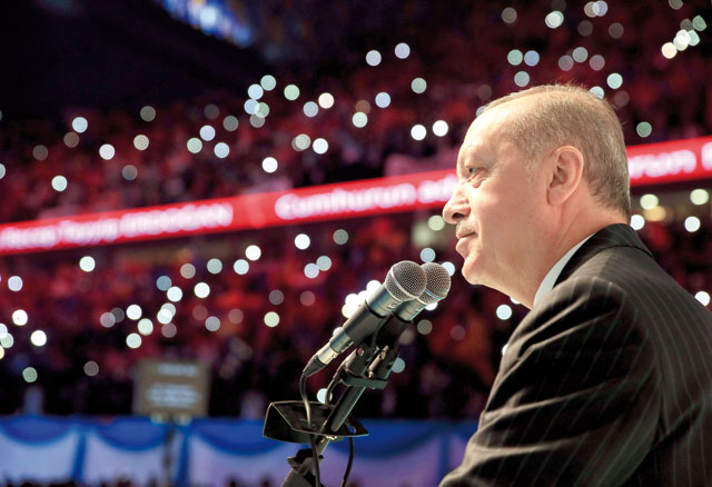 This handout photo taken and released on Sunday by the Turkish Presidential Press office shows Turkish President Recep Tayyip Erdogan addressing his supporters during a rally in Istanbul that same day (AFP photo)