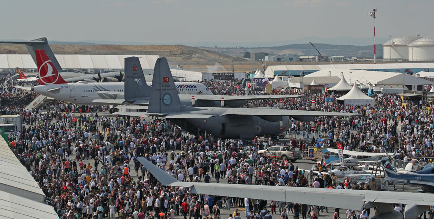 People visit Teknofest air show at a new airport under construction in Istanbul, Turkey, on Saturday (Reuters photo)