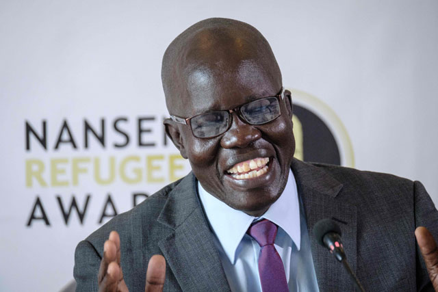 South Sudanese surgeon Evan Atar Adaha speaks during a press conference in the Kenyan capital Nairobi, on Tuesday, after winning UNHCR’s 2018 Nansen Refugee Award (AFP photo)