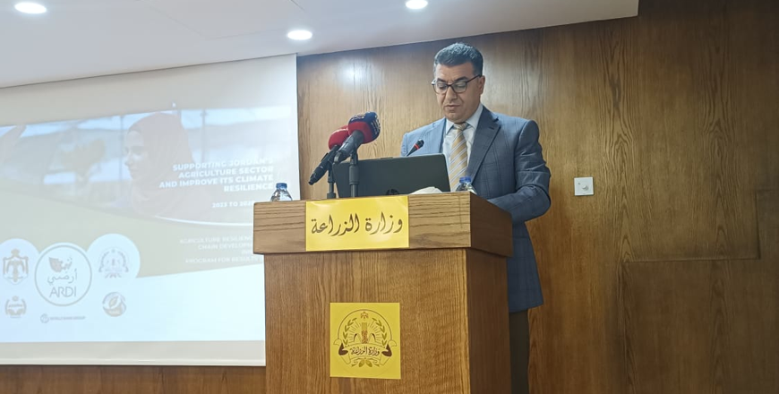 Agriculture Minister Khalid Hneifat speaks during the launch of a programme to enhance the resilience of the agriculture sector and develop the value chain and innovation on Tuesday (Petra photo)