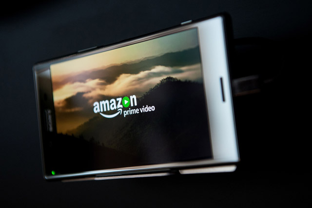 The photo taken on March 1,  shows an Amazon prime video logo displayed on a Sony Xperia Z5 premium during the Mobile World Congress in Barcelona (AFP photo)