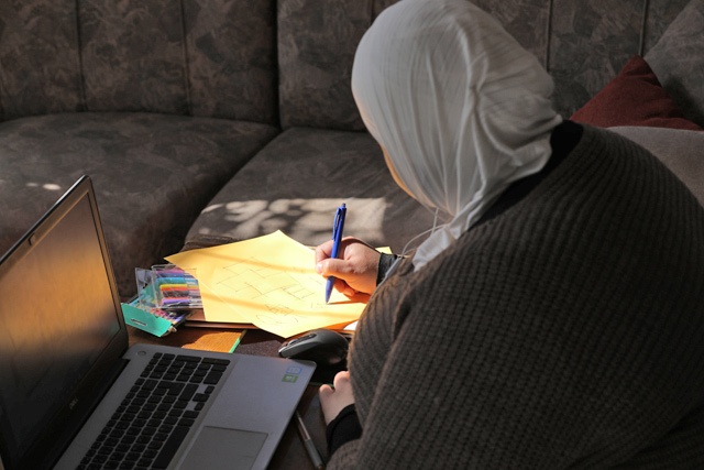 Nabila, a 24-year-old Syrian refugee, finds her calling in raising awareness of early marriage and gender-based violence through animation  (Photo courtesy of CARE International in Jordan)